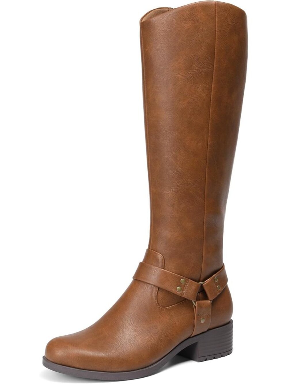 DREAM PAIRS Women's Brown Knee High Boots Pull On Side Zipper Riding Boots